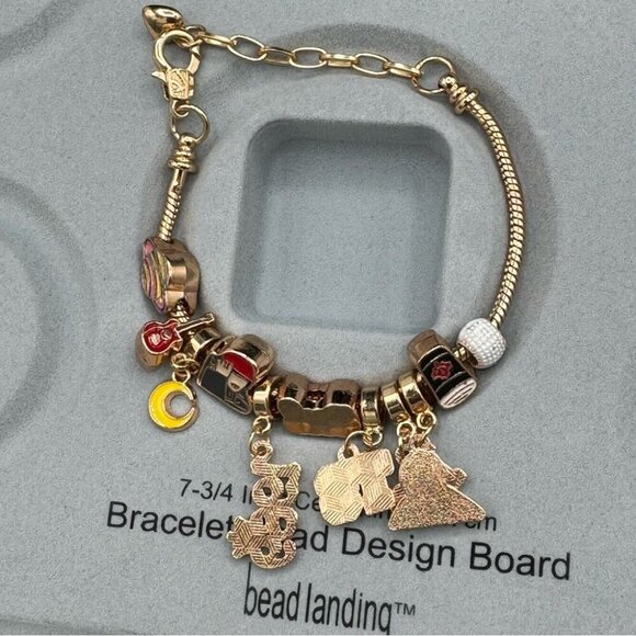Girls Charm Bracelet Gold Tone with 10 Dangly Charms 1989, TS, Swiftie, Coffee - Picture 7 of 8
